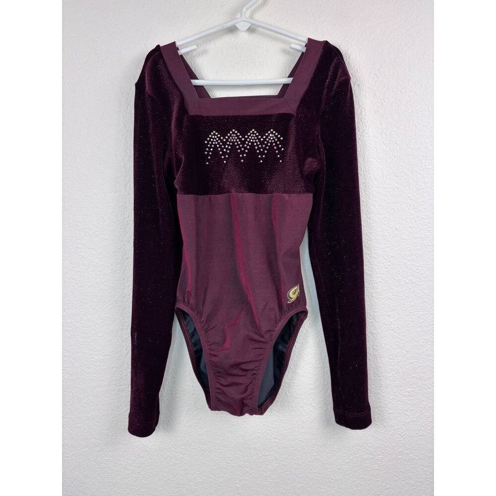 GK youth‎ medium burgundy long sleeve velvet gymnastics meet leotard dance